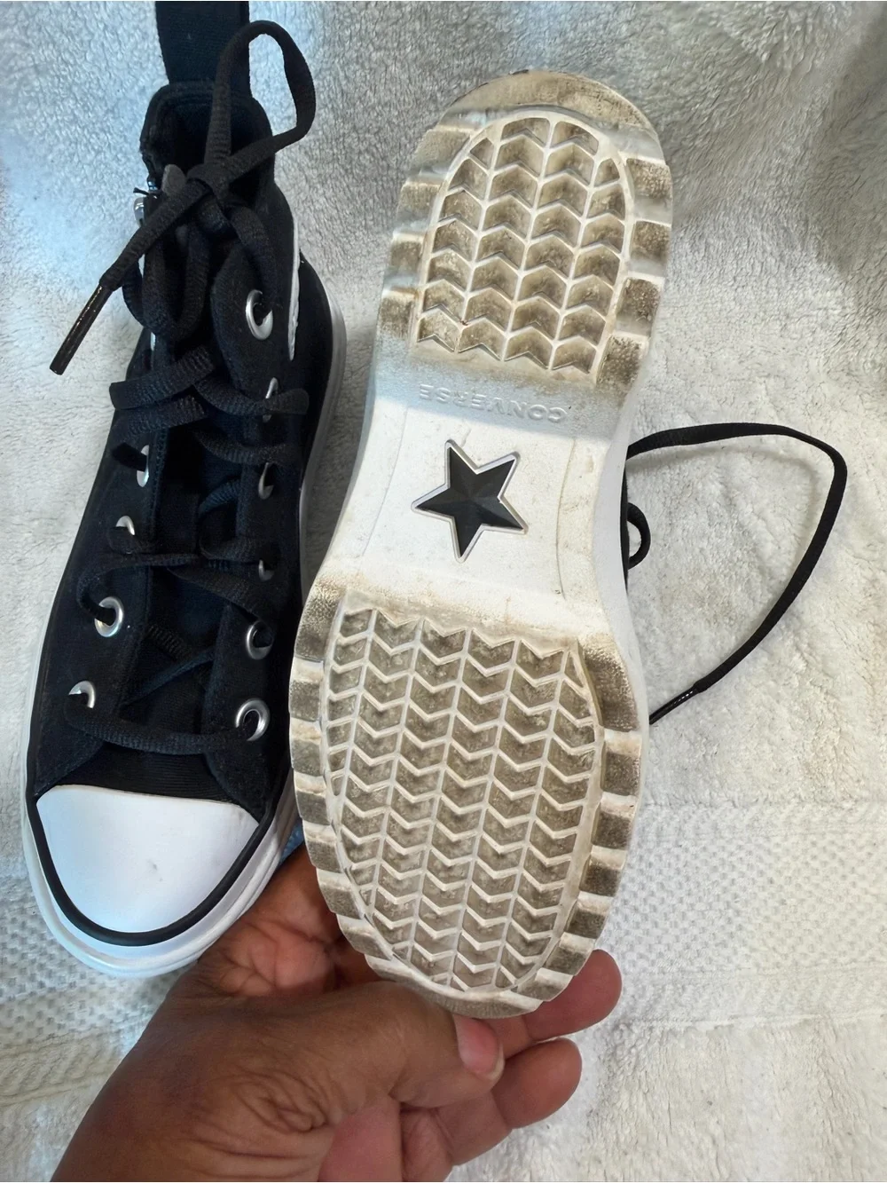 Converse Black High-Top platform Sneakers with White Toe Cap